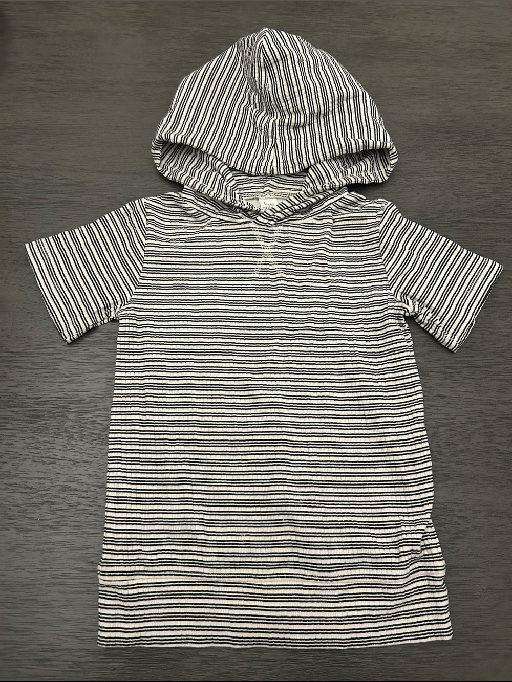 kate quinn Black & White Striped Short-Sleeve Hoodie Dress